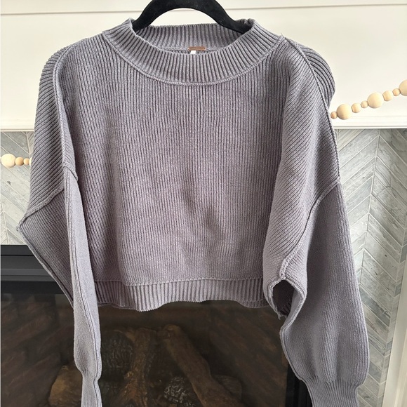 Free People • Easy Street Cropped Sweater Gray S - Picture 2 of 6